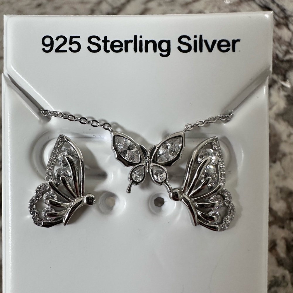 925 butterfly necklace and earring set